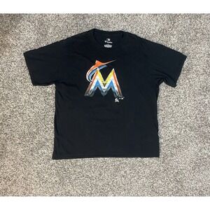 Majestic Miami Marlins T Shirt Mens Size XL Black Baseball MLB Short Sleeve